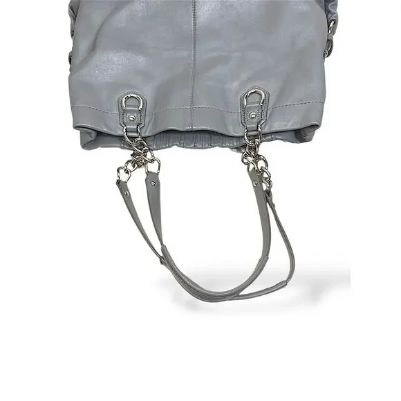 Coach Ashley Ruched Leather Satchel Gray Chain Shoulder Bag - Picture 10 of 15